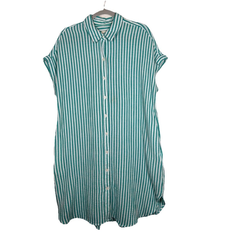 Universal Thread Green Striped Gauze Boho Button Shirt Dress Sz M